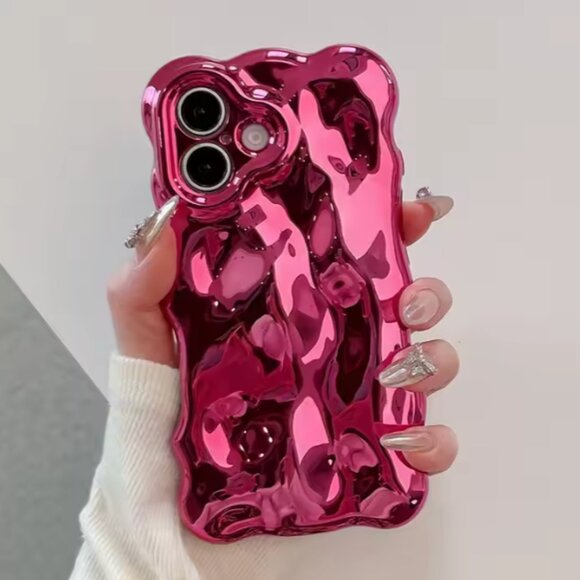 For Iphones all 16 15 14 13 Cute Kawaii Hot Pink Wavy Frame Girl Iphone Case Y2K - Picture 5 of 8
